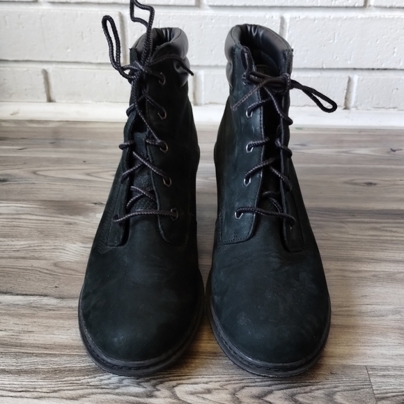 Timberland Amston Black Leather Wedge Booties Women's Size 6.5 - Picture 2 of 5